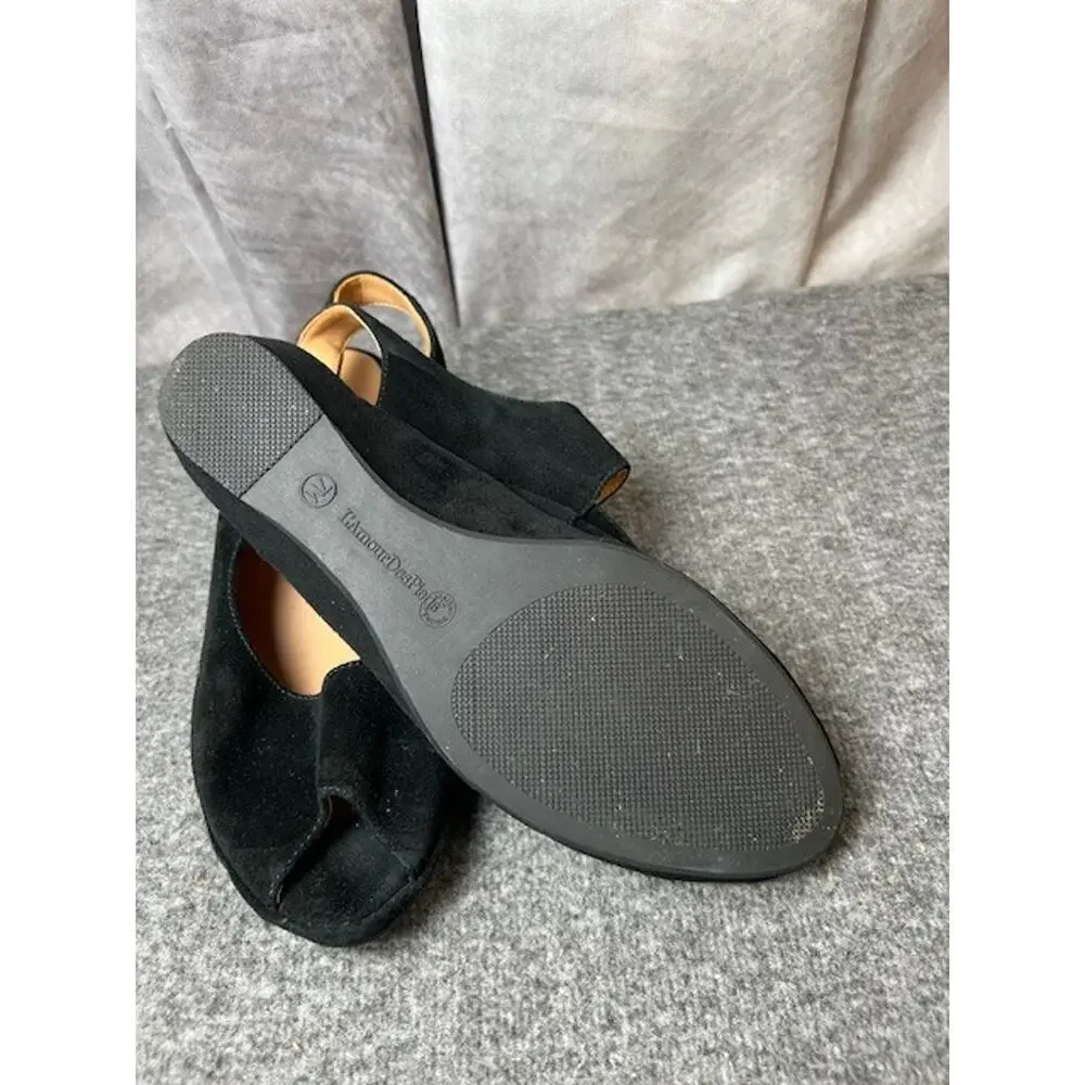 L'Amour Des Pieds Amadour Peep Toe Wedge shoe black suede sandal leather 7 comfy